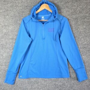 CAT Quarter Zip Hoodie Women's Large Blue Sweatshirt Workwear Fleece Thumbholes